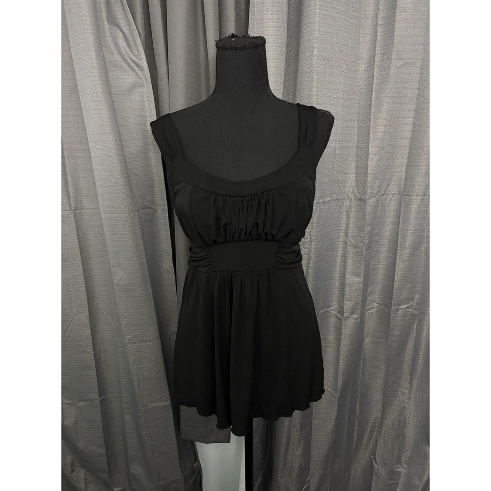 VTG Y2K Speechless Babydoll Top Womens L Black Ruched Tie‎ Back Fairy Grunge